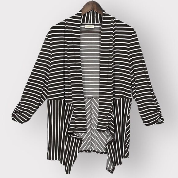 Chico's Open Front Cardigan Women XL Brown White Striped Stretch Long Sleeve G78 - Picture 1 of 12